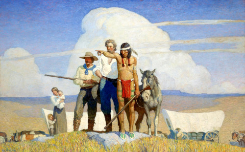 N.C. WYETHPioneers - The Opening Of The PrairiesOil on Canvas40&quot; x 64&quot;