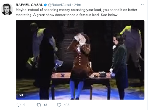 hellotailor: accras: imastreetlight: Rafael Casal calls the The Great Comet out for replacing Okieri