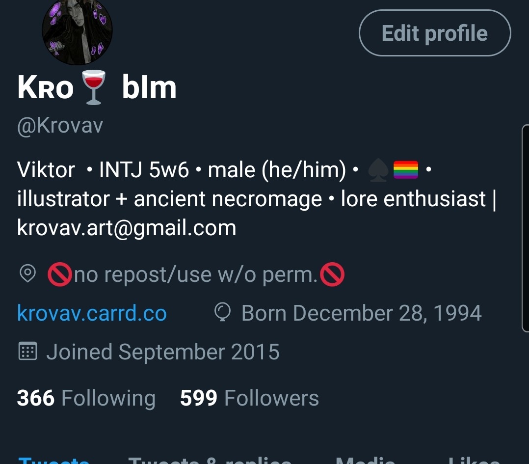 ⚰ 1 follower away from 600 on my Twitter ⚰-Link if anyone wants to follow since it’s where I’ve been most active lately: https://twitter.com/Krovav