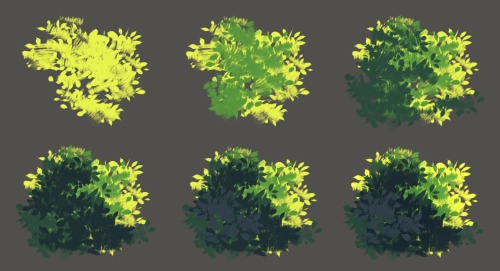 itsdanfango:  someone asked me how to paint leaves being backlit by the sun so here’s a pretty simple process for that.while i’m painting this i’m looking at a reference, of course, and thinking about the physical properties of light and how they