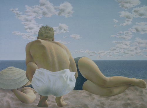 kafkasapartment:Couple on Beach, 1957. Alex Colville. Casein tempera on masonite.