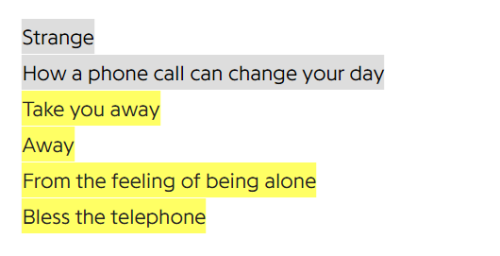 “the telephone was pouring blue / and when I hung up on you / I was sick and sad and I wished I had 