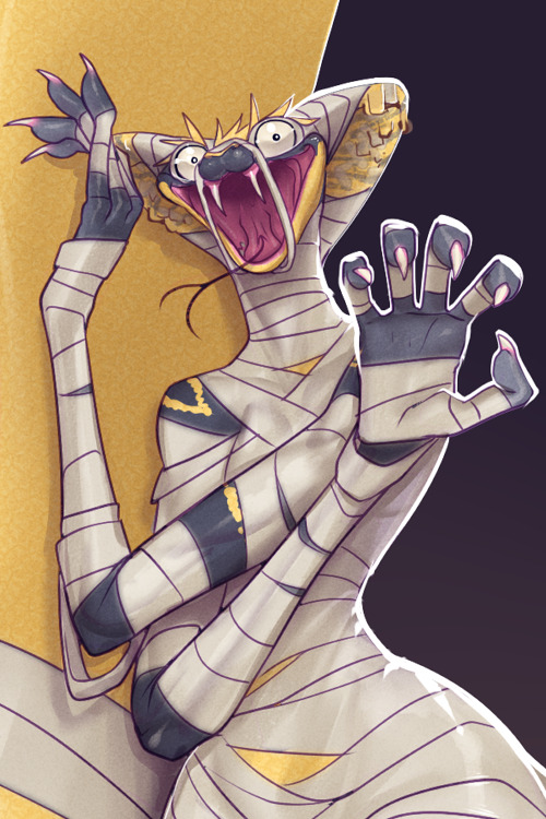 derekhetrickart:  Cornflakes all mummy-cobra’d up for the halloweens 