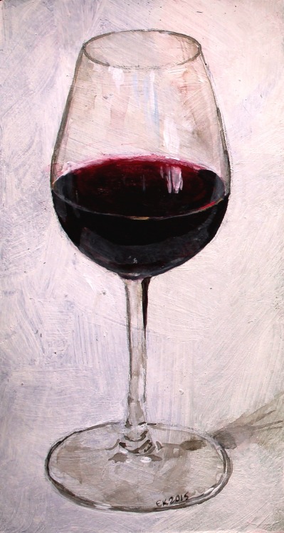 atkalelza:wine glass studyacrylic on cardboard 20x11cm