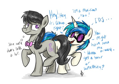 navigator-alligator:  Vinyl and Tavi~  x3! Oh Vinyl, you silly cute twit <3
