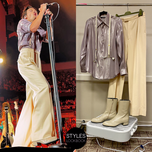 For his Love On Tour show in San Antonio, Harry wore a custom Gucci look featuring a lavender metall