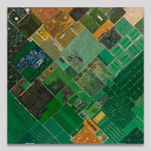  Carl Cheng, “Anthropocene Landscape 2” (2006), Printed circuit boards and rivets on aluminum, 60 x 