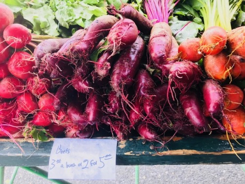 Beets, $3 a bunch or 2 for $5, Burke Farmers Market, Fairfax, 2018.