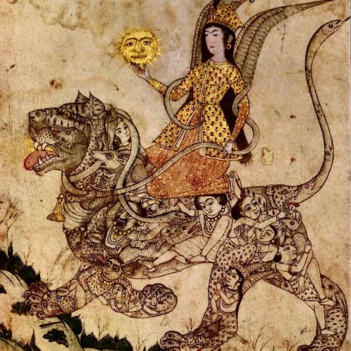 themacabrenbold:  A Peri Holding the Sun Rides a Composite Lion, Kashmir, c1700.https://www.instagram.com/p/CAqWOfTJwnIz_b26QY-HOcussXMP8vn-EsJ7Tk0/?igshid=6ueedc9xejj7