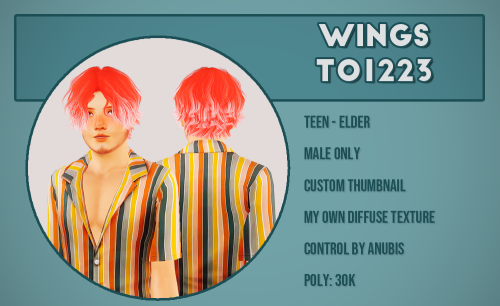 Wings hairs!Original meshes by @wingssims, conversions by @rollo-rolls, @carversims and @purpurasims