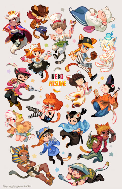 First drawing of 2016! Decided to do some gijinkas of all the rare cats from Neko Atsume. I love thi