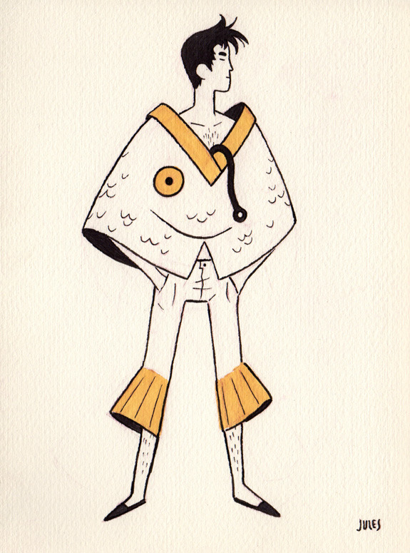 juliancallos: Some 6″ x 8″ drawings I made last week. I want a fish head poncho