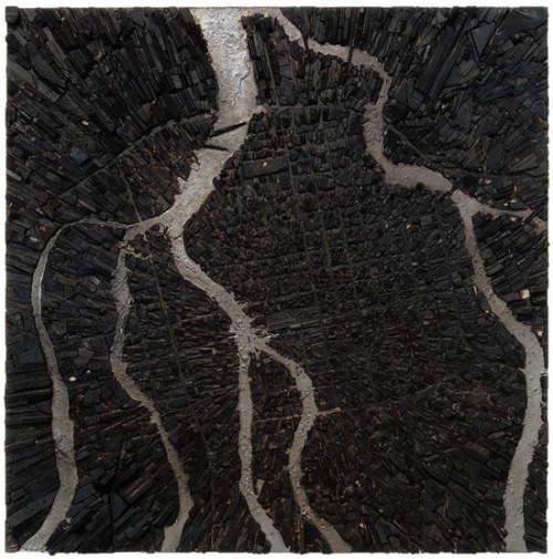socialclaustrophobia:  Matthew Day Jackson (American, b. 1974), August 6, 1945, 2008. Scorched wood, lead, 203.2 × 203.2 cm (80 × 80 in). Installation view, The Immeasurable Distance, MIT List Visual Arts Center, Cambridge MA, 2009. via 