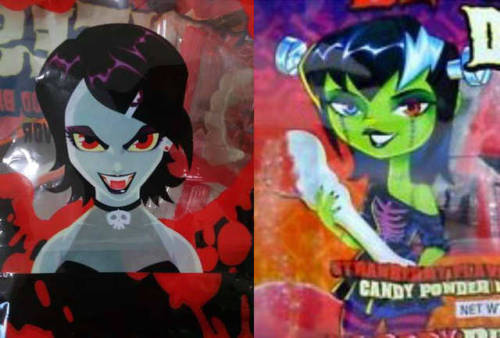 The monster girls from Bloody Bites candy packaging.