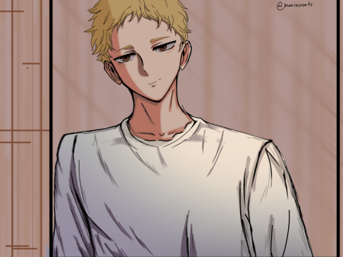 I tried to draw the scene in some haikyuu video text in yt where tsukkishima was holding a cup of co