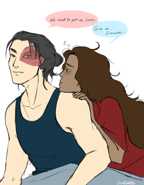 te-al-latte: Zutara Week 2017Day 5 - Modern  Gave Zuko a man bun cause I saw my boyfriend&rsquo