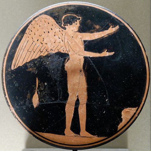 Eros (Cupid).  Attic red-figure bobbin, attributed to the Painter of London D 12, ca. 470-450 BCE.  