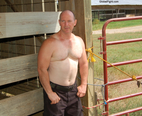 wrestlerswrestlingphotos: hunky farmers son shirtless ranch