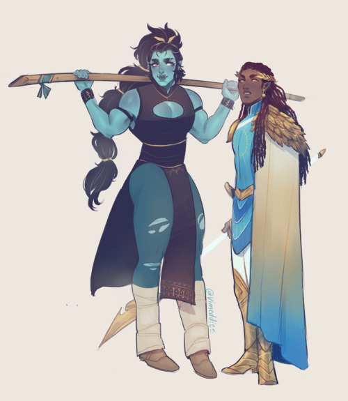 vimeddiart:New dnd babes! Noni, my half-orc monk daughter, and Apolion, my sun elf fighter (who Noni