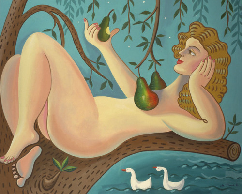 Milan Kunc (Czech, *1944). Nude with pears.