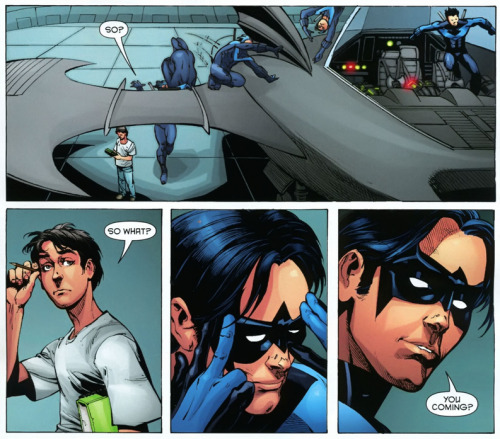writeroffates:   Nightwing #142 “Thanks for the tidbit, Obi-Wan.”“I’m a walking fortune cookie.”“Yeah, and a stale one at that.”  There is nothing that makes me happier than the Batfam acting like a family. Especially