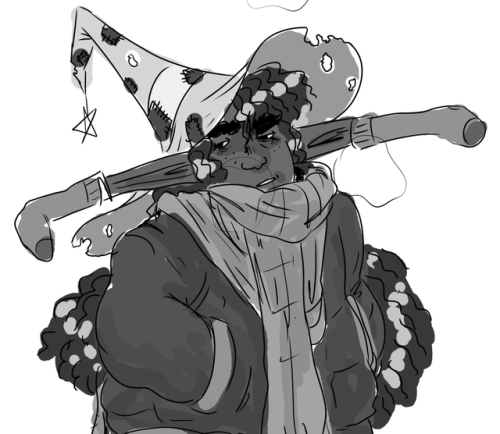 arrozcontoffee:kravitz put the socks on his ears [image description: a grayscale drawing of Taako fr