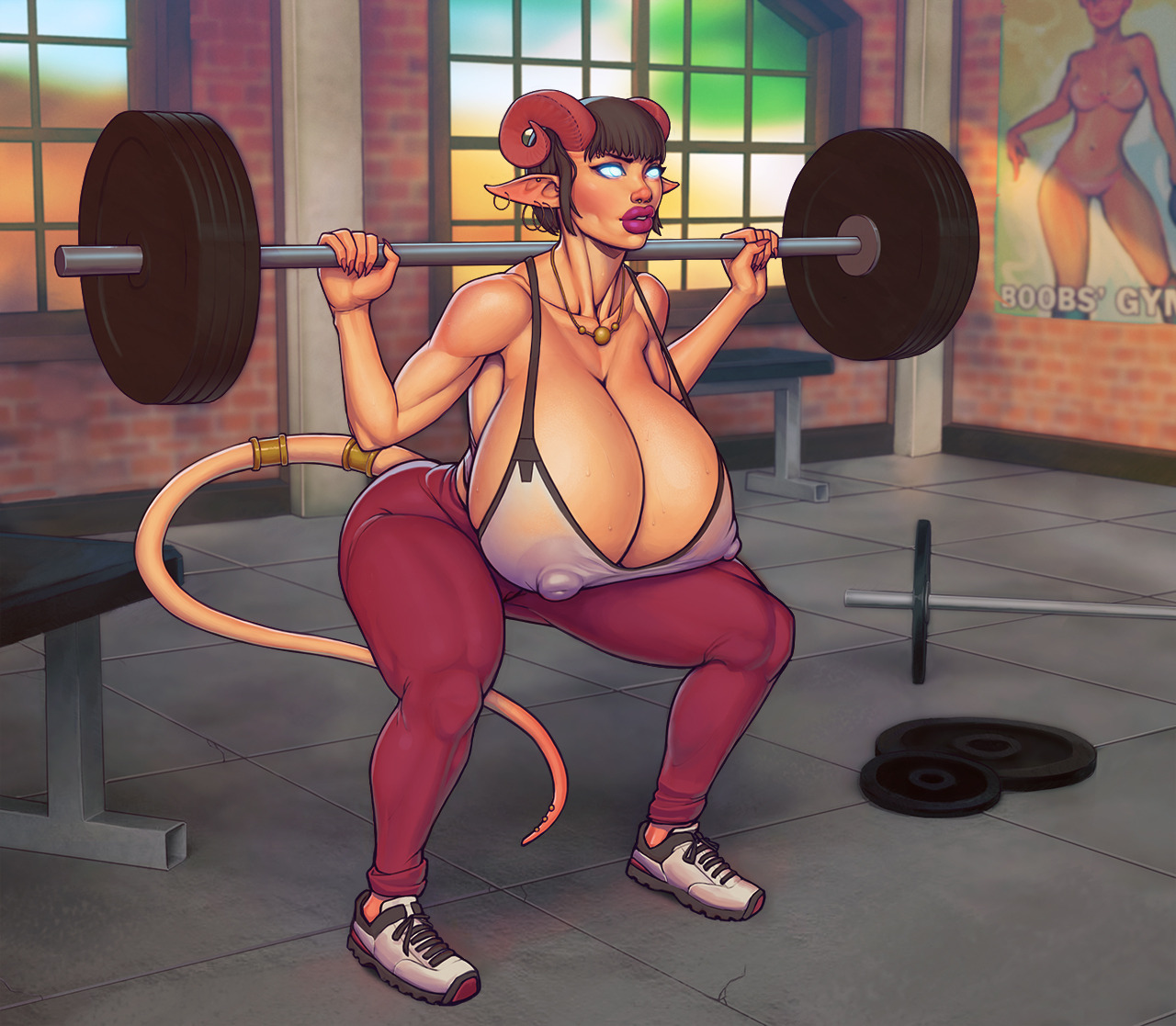 boobsgames:  Commission. Symphonie ‘s OC Suxxia again, now in the gym ^^.This banner 