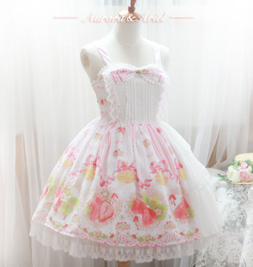 truth2teatold:Aurora and Ariel Strawberry series one piece dress and jumperskirt preview 