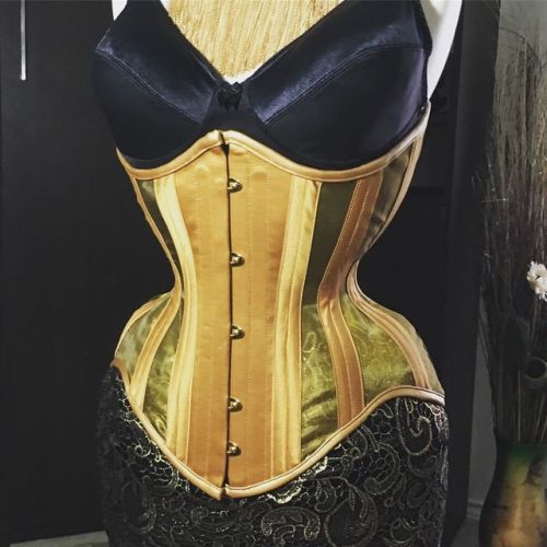 MCC57 gold mesh corset www.mysticcitycorsets.com #corset #underbust #underbustcorset #meshcorset #go