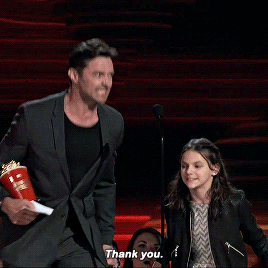 kevinkeller:Hugh Jackman and Dafne Keen accepting the MTV Award for Best Duo.