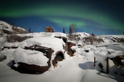 beautyofabandonedplaces:  The northern lights at the abandoned Giant Mine on Great Slave Lake in Yellowknife, NWT, Canada [2,048 x 1,635]