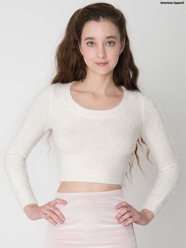 americanapparel:  The NEW Fuzzy Cropped Sweater now available in Cloud: SHOP NOW