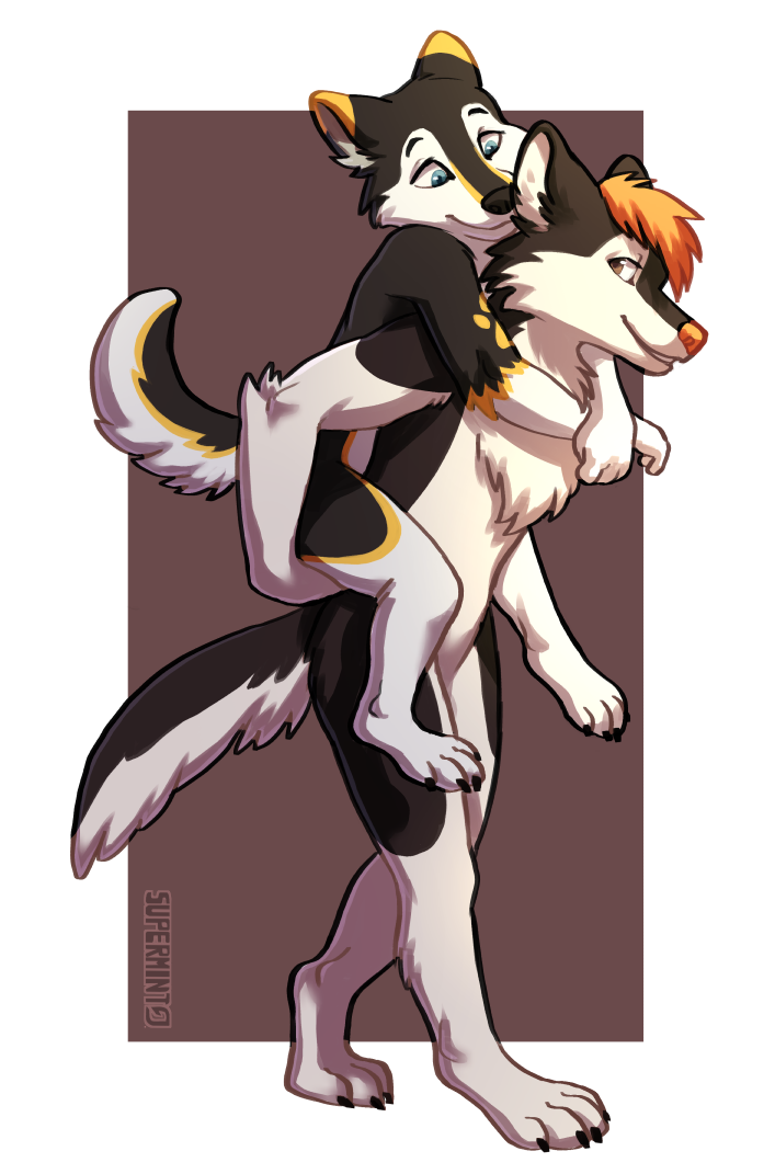 superanthroexchange:  2 character cel shaded fullbody commission for  luckytheoriginalhusky