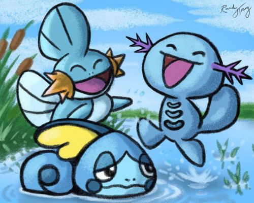 My snapshot of some water bros! Get yourself some friends like Mudkip and Wooper cheering up Sobble 