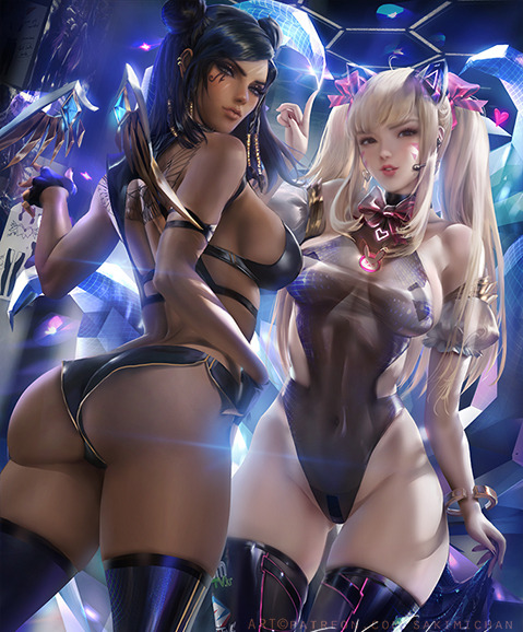 sakimichan: KDA Dva Pharah holiday nsfw vr preview ^_^ sfw/nsfw psd,hd jpg, video