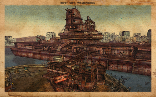 chemm-addict: Fallout Week 2016↳Day 6: Favorite PlacesIn the style of old postcards:Novac - insp.New