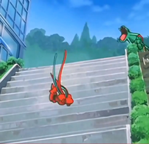 cheeroba:look at this photoset of deoxys falling down some stairs