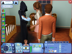 comic-khan:  simsgonewrong:  Grim showed up when a repair man died on my lot, and he took a shine to one of my kids.  is it sam winchester