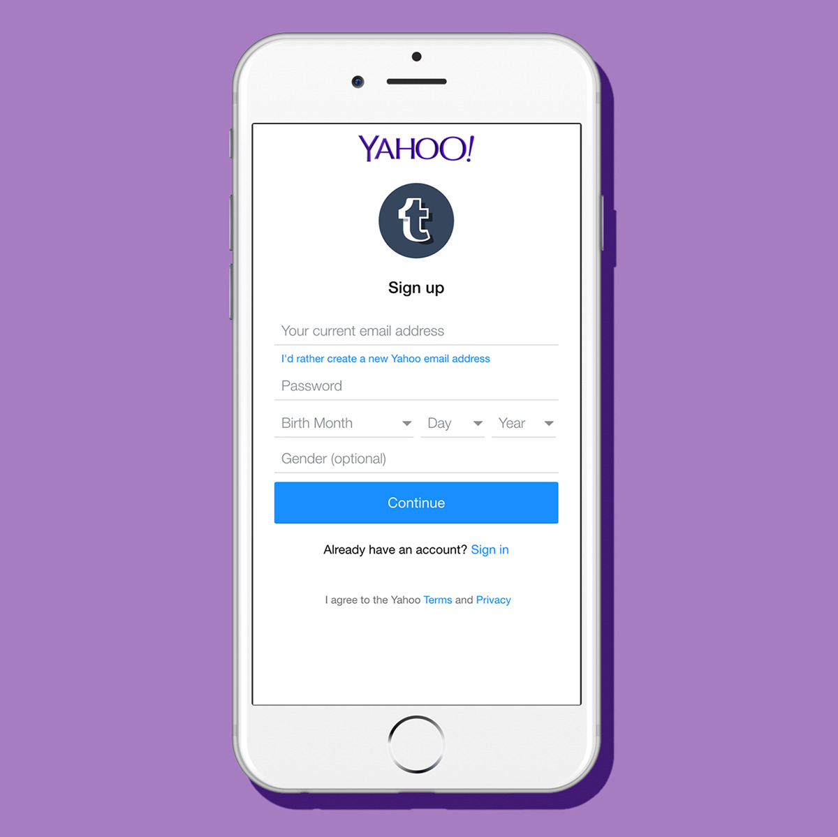 Hal kecil yang perlu diketahui: Jika kamu membuat akun baru, kamu mungkin menemukan layar masuk baru ini yang baru dirilis untuk orang-orang tertentu. Kamu sedang menguji pengelolaan akun baru dengan Yahoo.
Gunakan emailmu untuk membuat akun—seperti...