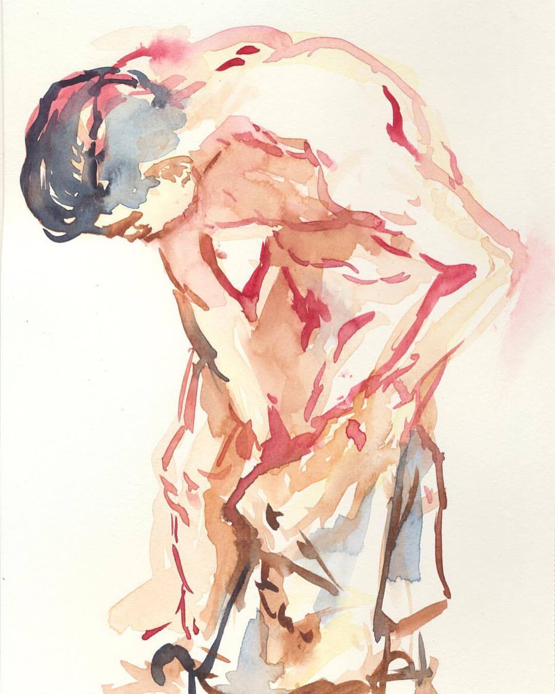 gabrielzebub:  “Toweling Off” - 7x10” watercolor on paper. “ Model: @kuzcoxxi