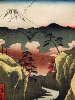 barnsburntdownnow: Inume Pass, from the series Thirty-six Views of Mount Fuji (detail)Utagawa Hiroshige II (1826-1869)Japanese; Edo period, 1858Ukiyo-e woodblock print in vertical   ōban   format; ink and color on paper. 