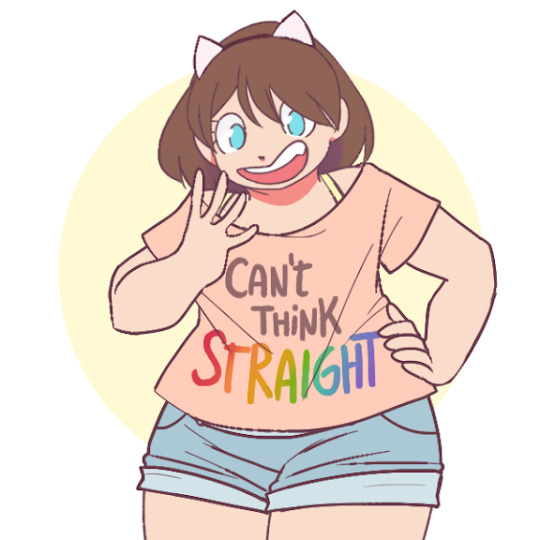 a picrew of a person with cat ears and a shirt that says cant think straight.