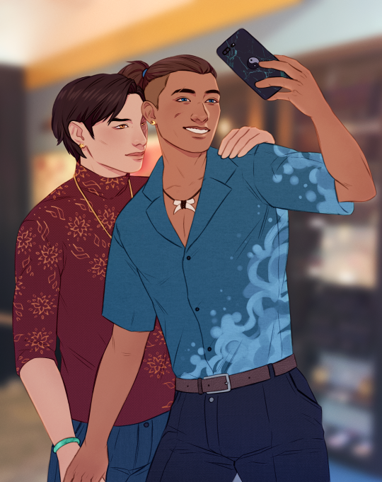 :celestialceci:i got a commission from the incredibly talented Liv, aka @sword-over-water do do this piece from my fic ‘put your lips close to mine (as long as they don’t touch)’ and it’s my new favorite thing everMatching earrings!   ❤️️