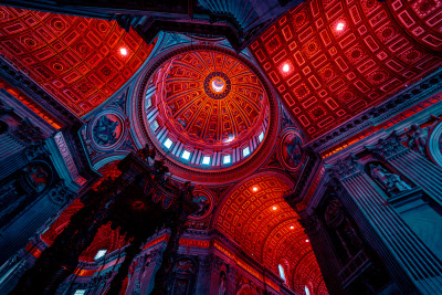 escapekit:Red Lights : VaticanFrance-based photographer Aishy shares shots of  The Basilica di San Pietro, in the heart of the Vatican, under a new glance, a new light.Wow. 