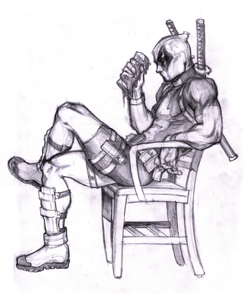 Deadpool in another ridiculous tumblr pose (made ridiculous only bc I drew DP in it tho tbh) ho