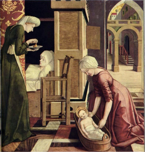 &ldquo;Birth of the Virgin Mary&rdquo; by the workshop of Swiss painter Michael Pacher, 1498