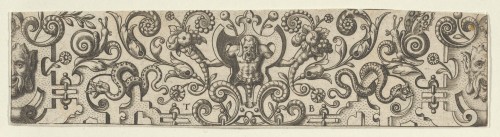 met-drawings-prints: Frieze with Half-Length Figure Holding Cornucopias by Theodor de Bry, Metropoli