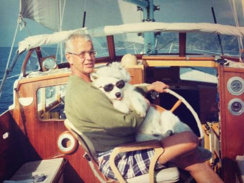 picklesandwine:#TBT: Two cool dudes out for a sail circa 1980 (My grandfather and Skookum II) #samoy