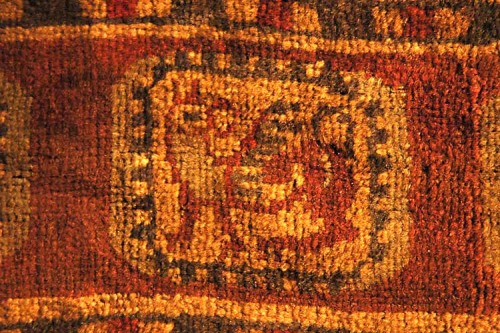 Pile carpet.Pazyryk barrow no. 5, 252-238 BCE. Wool. 183 x 200 cm.Pub.: Rudenko 1953, pp. 351-356; p