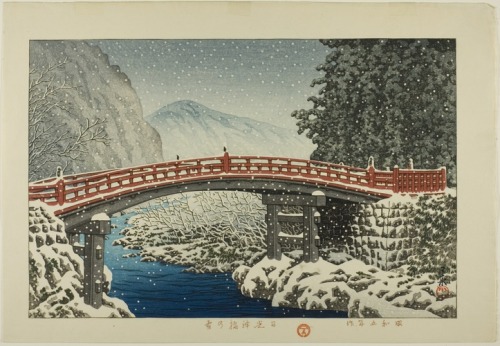 aic-asian: Snow at the Shin Bridge, Nikko (Nikko Shinkyo no yuki), Kawase Hasui, 1930, Art Institute